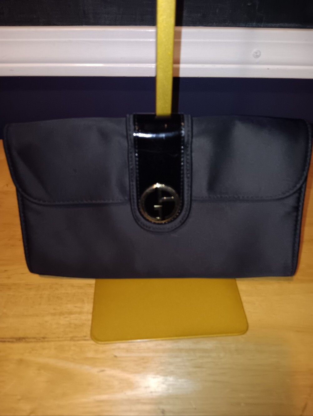 Giorgio Armani Parfums Black Nylon Clutch with Patent Trim